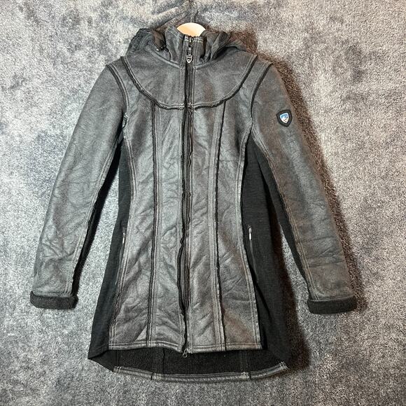 Kuhl Jacket Womens Medium Black Faux Shearling Hooded Fleece Lined Parka Projekt - Picture 1 of 9